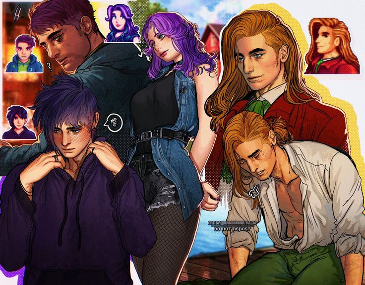 an image of some people that are in the style of video game characters with different hair colors