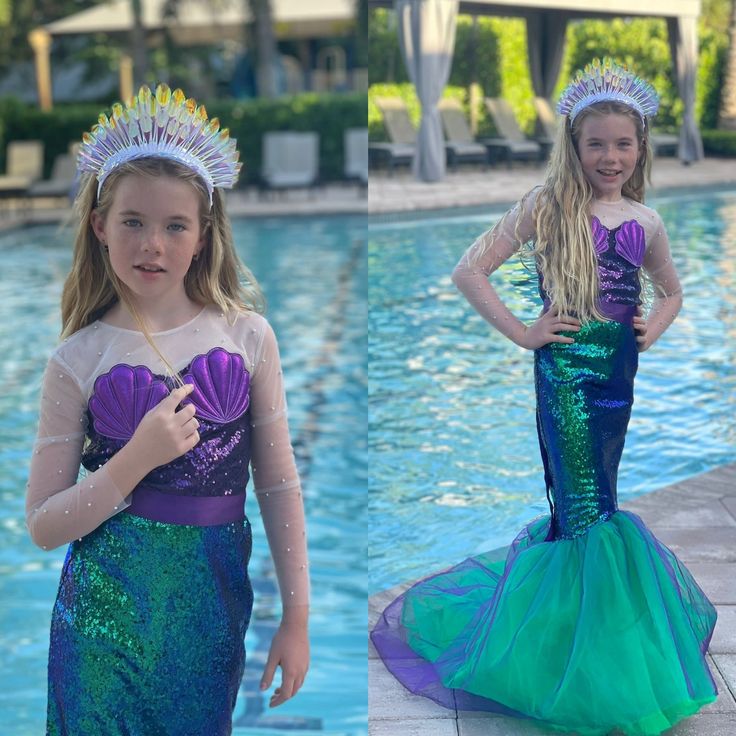 Mermaid Dress For Kids, Baby Dragon Costume, Mermaid Dress Girls, Girls Mermaid Costume, Little Mermaid Dresses, Tail Dress, Fairy Halloween Costumes, Mermaid Outfit, Little Mermaid Birthday