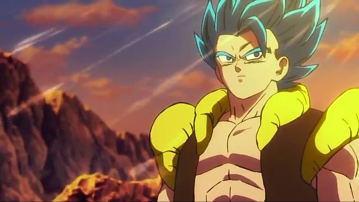 the young gohan is standing in front of mountains