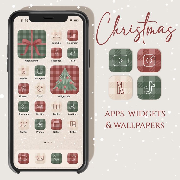 an iphone with christmas icons on the screen