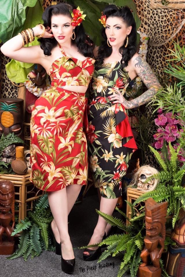 Vintage Tiki Outfit, Tiki Party Outfit, Tiki Outfit, Tiki Pinup, Tiki Fashion, Mode Rockabilly, Luau Dress, Friday Coffee, Tiki Dress