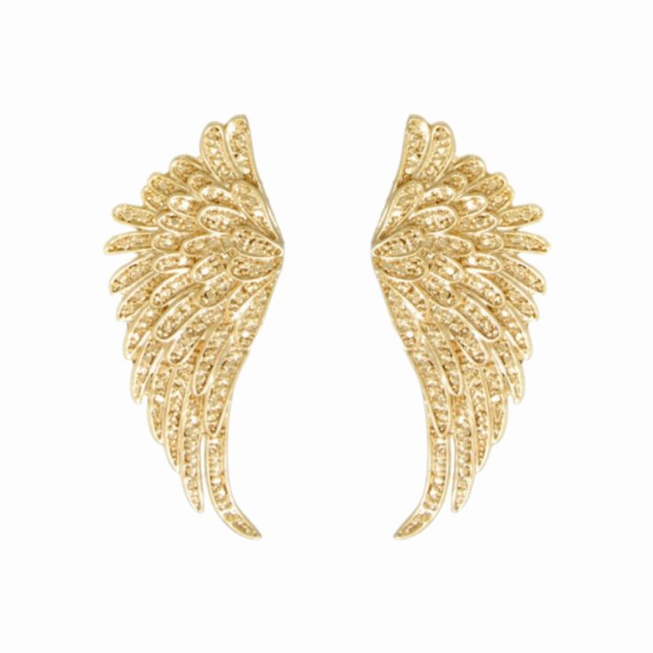 two gold angel wings on a white background