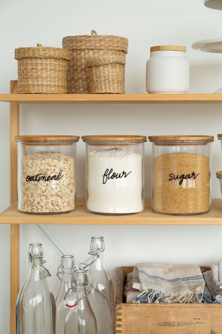 shelves with jars and containers on them