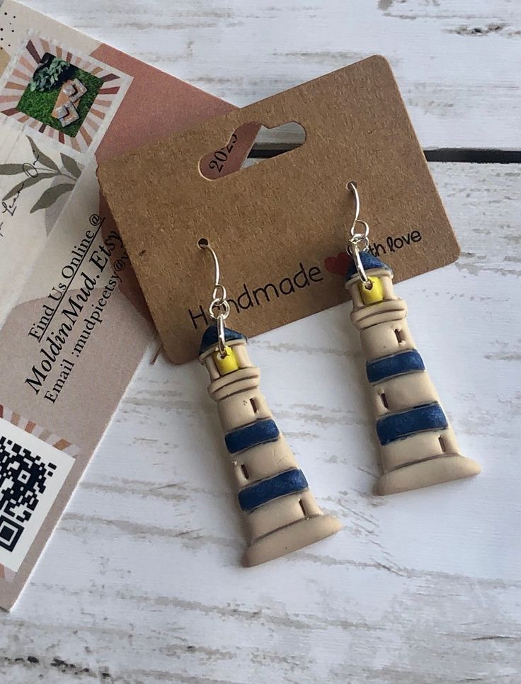 Lighthouse earrings Lighthouse Earrings, House Earrings, Nautical Earrings, Light House, Lighthouse, Favorite Jewelry, Jewelry Earrings Dangle, Nautical, Etsy Earrings