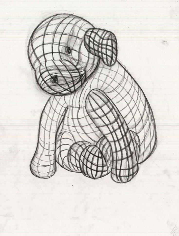 a black and white drawing of a teddy bear with lines on it's body