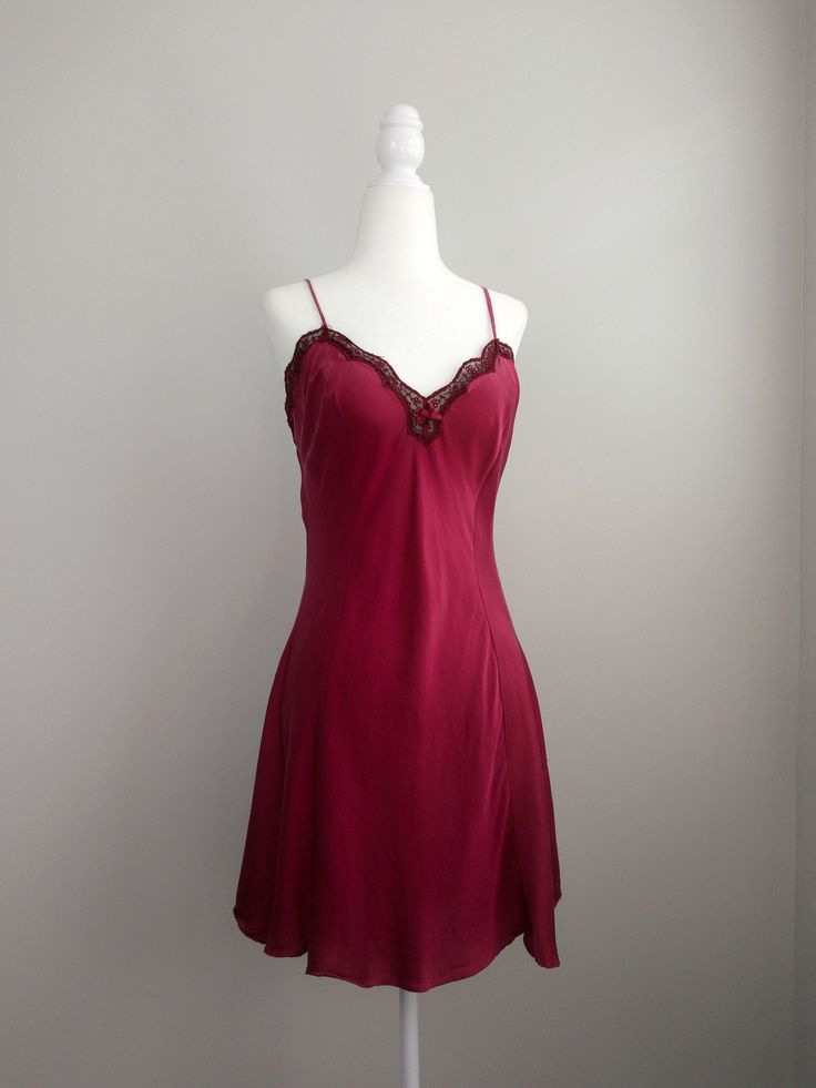 Silk Dress Lace, Silk Sleep Dress, Vintage Victoria Secret, Red Slip Dress, Chemise Dress, Silk Outfit, Dress Princess, Silk Slip Dress, Princess Seams