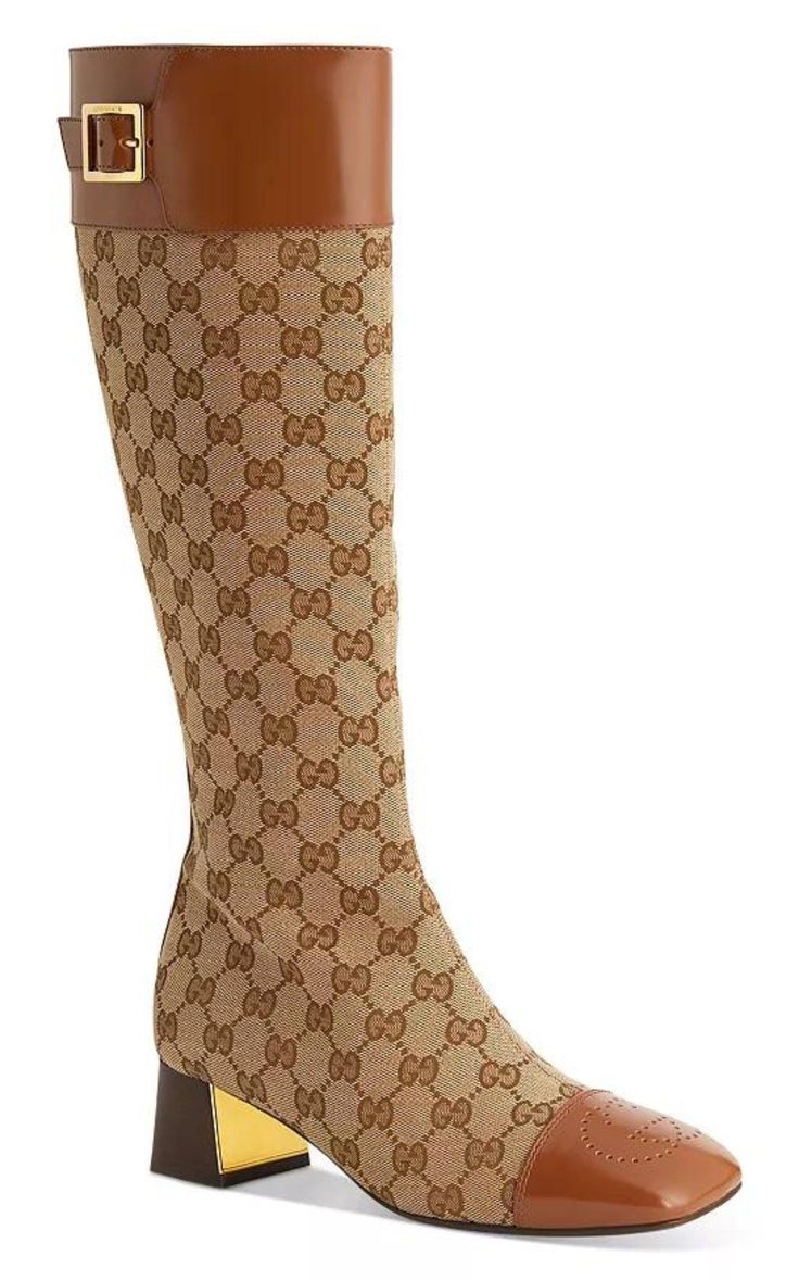 Ellis GG-Monogram Canvas Knee-High Boots Gucci Gucci Boots Women, Chevron Outfit, Gucci Boots, Gucci Shop, Shoes Flats Sandals, Luxury Women Fashion, Dior Shoes, Prada Crossbody Bag, Metal Plate