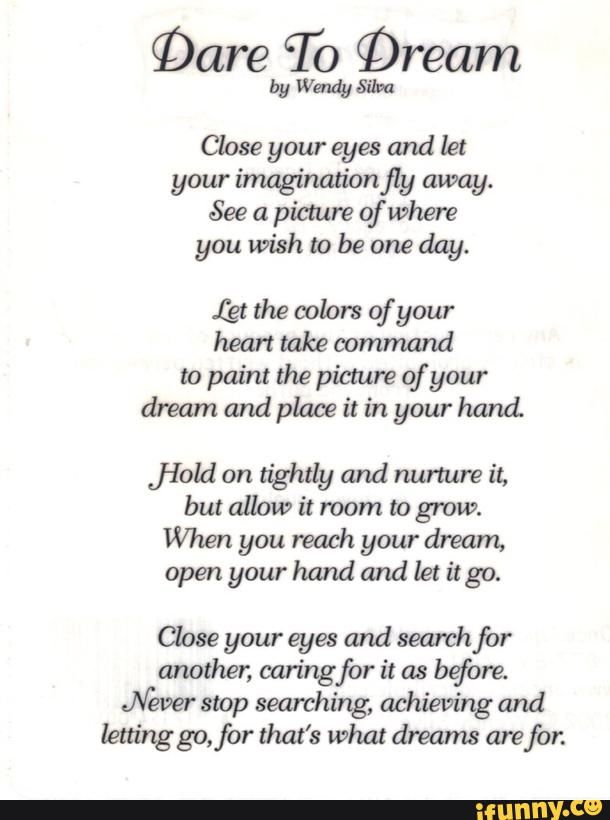 the poem dare to dream written in black ink