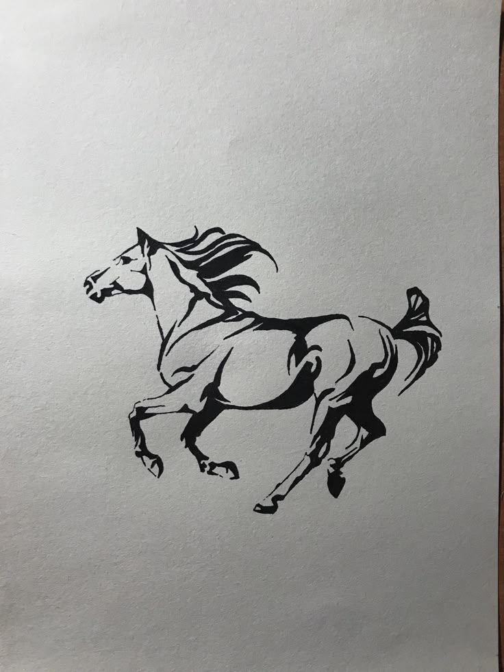 a black and white drawing of a horse