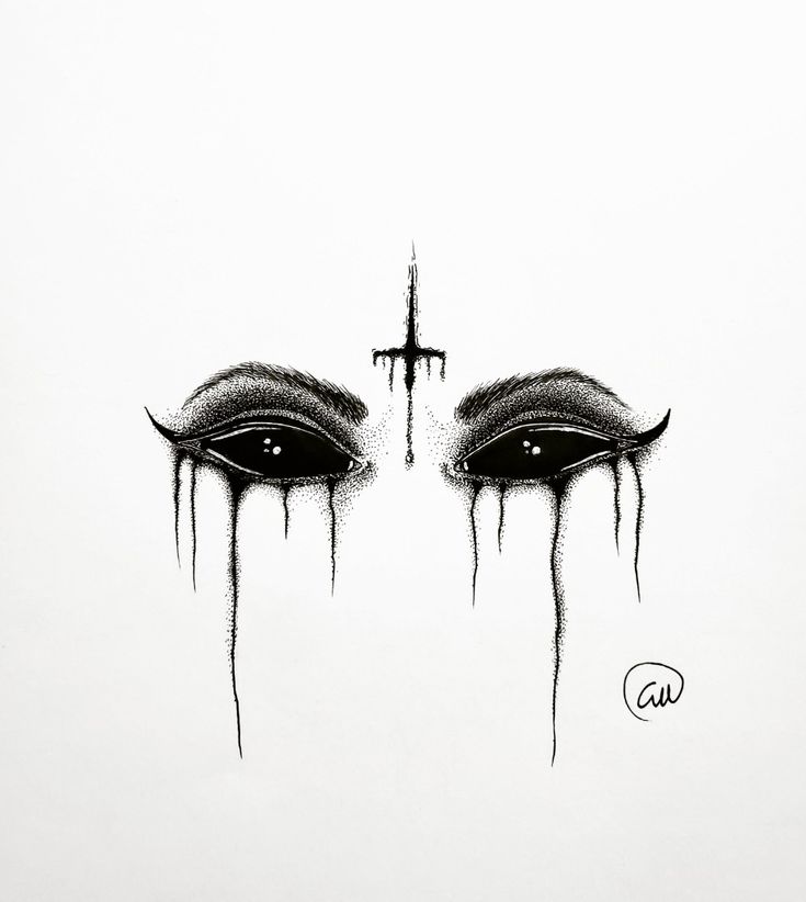 a drawing of two eyes with dripping tears on the upper part of their eye lashes