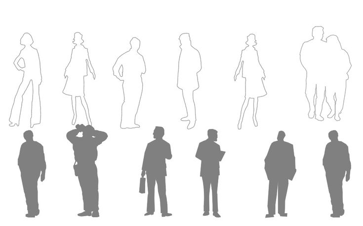 the silhouettes of people standing in different directions