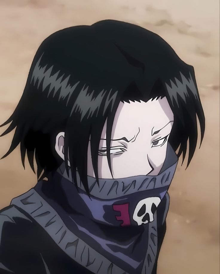 an anime character with black hair wearing a scarf