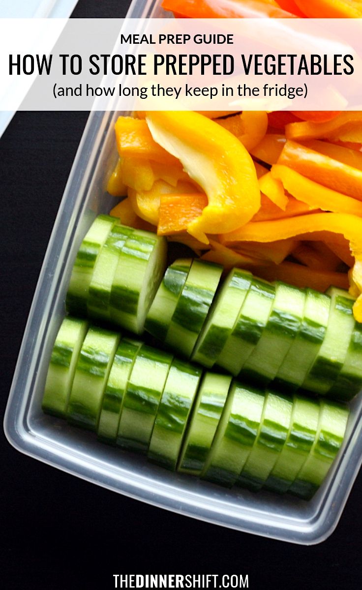 the meal prep guide for how to store prepared vegetables and how they keep in the fridge