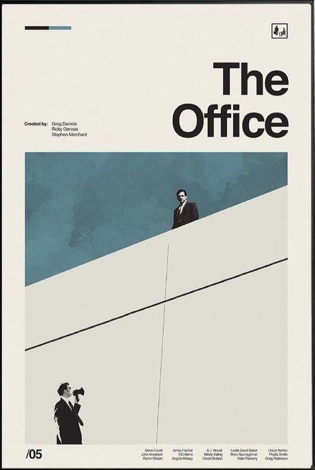 a movie poster for the office with two men standing on top of a wall and looking at each other