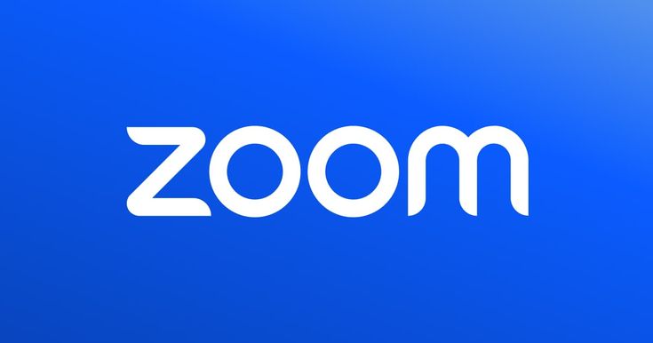 the zoom logo is shown in white on a blue background, with the word zoom below it