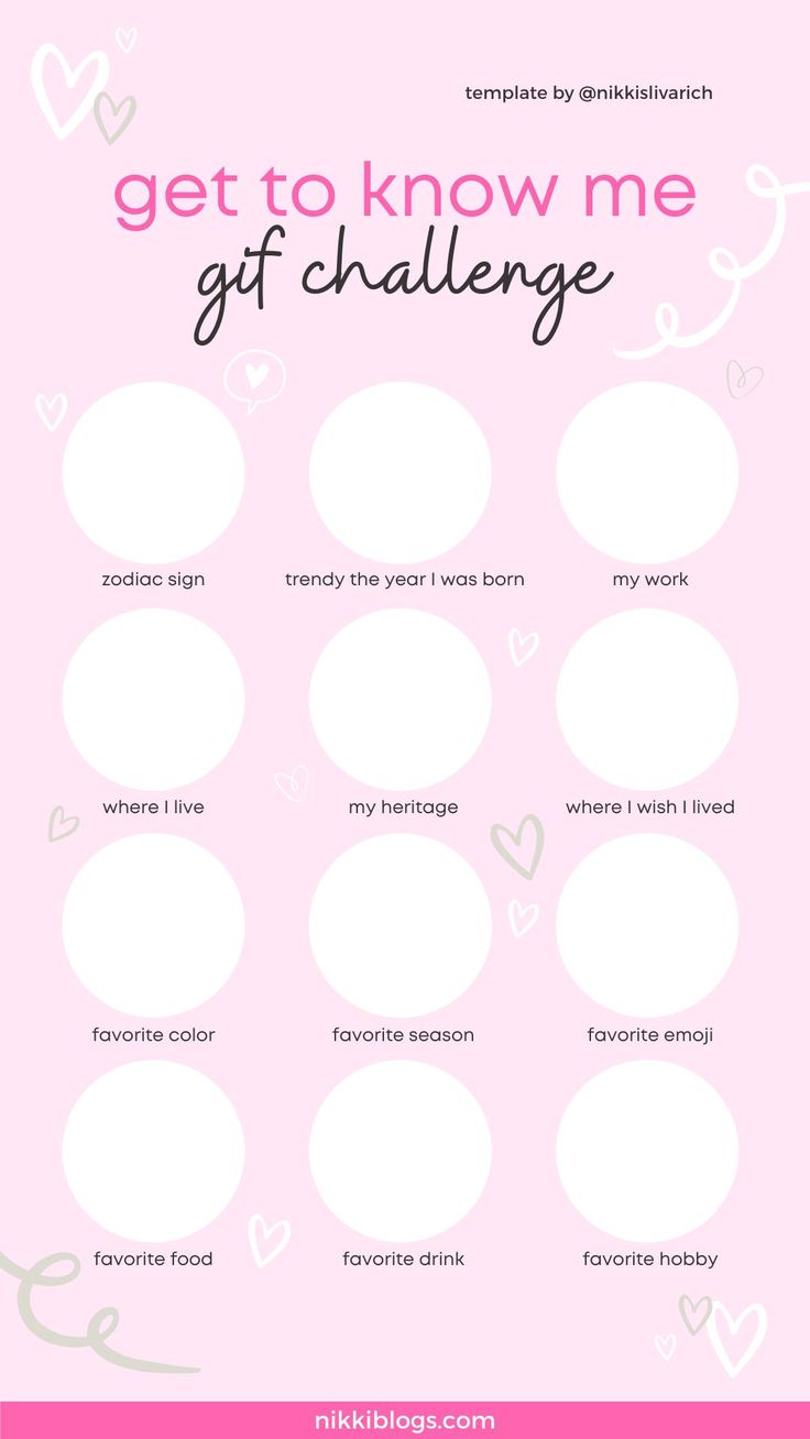 the get to know me challenge is shown in pink and white with hearts on it