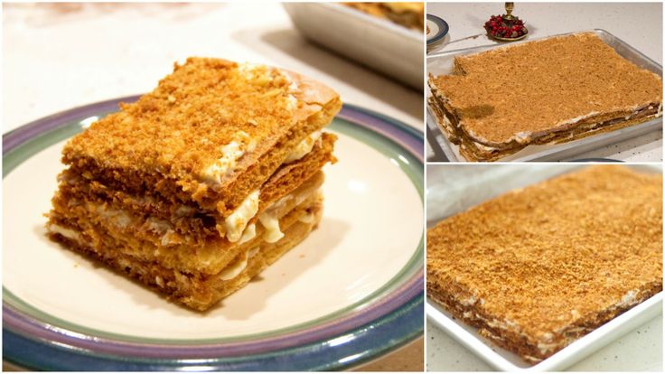 there are four different pictures of desserts on the table