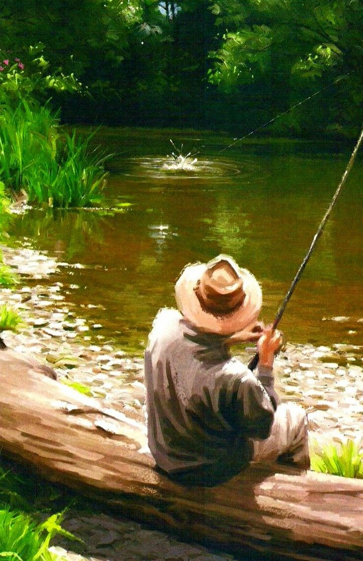 a man sitting on a log while fishing