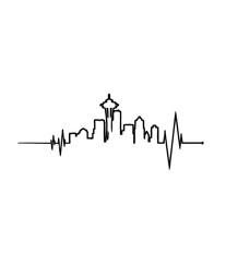 a black and white line drawing of a city skyline