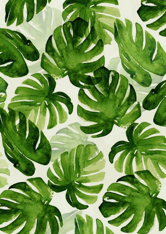 watercolor painting of green leaves on white background