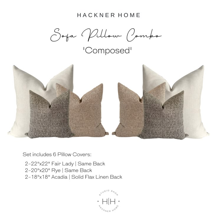 three pillows in different colors and sizes with the text backer home soft pillow covers composed