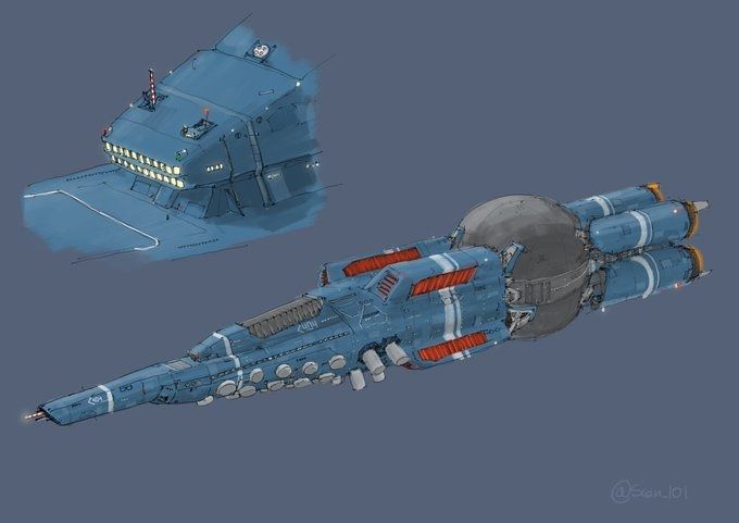 an image of a blue and white spaceship with two engines on the front, and another one