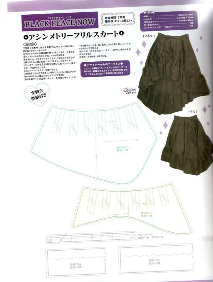 an image of a skirt sewing pattern on the front and back of a book with instructions to make it