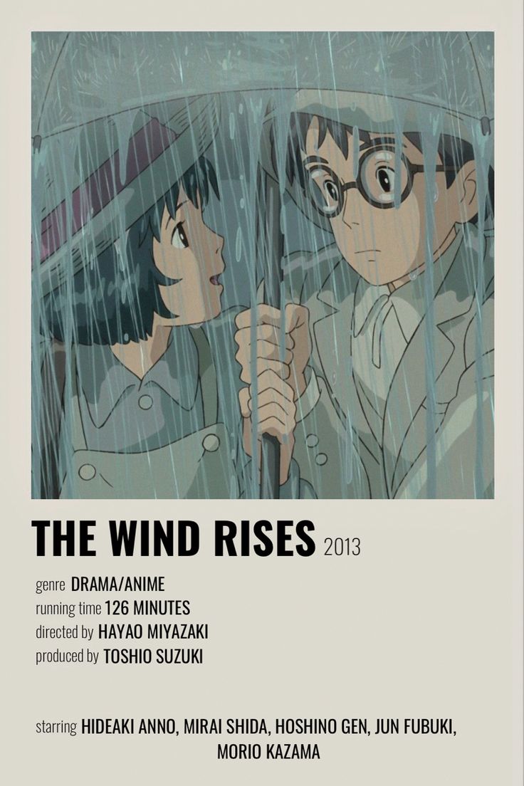 the wind rises movie poster with two people under an umbrella in the rain, one person holding