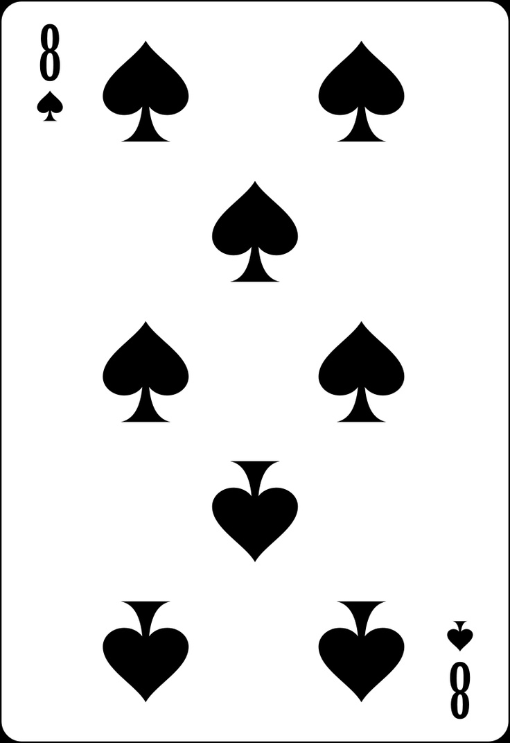 the back side of a playing card with eight of spades on each side and four of hearts at the top