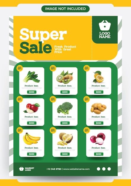 the super sale poster is displayed with different fruits and vegetables