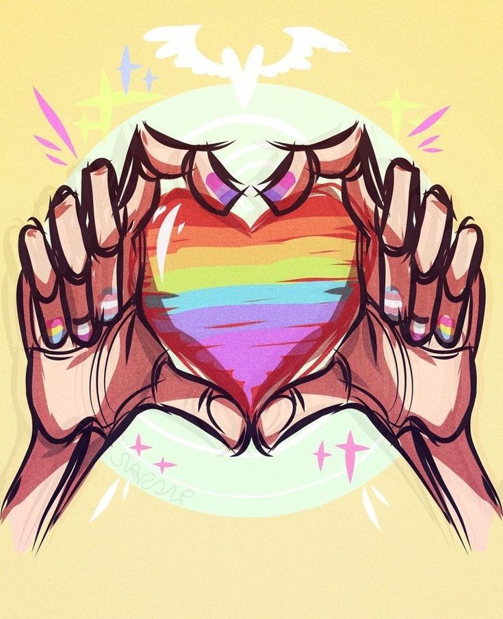 two hands holding a heart in the shape of a rainbow