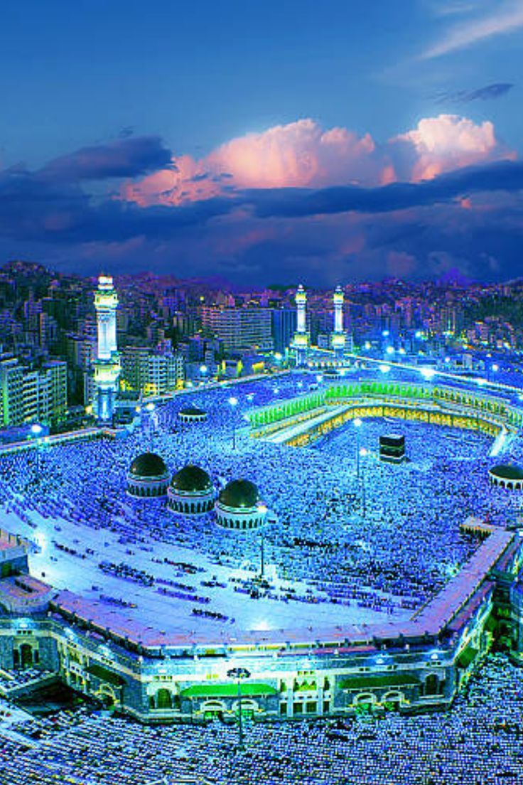 an aerial view of the grand mosque at night