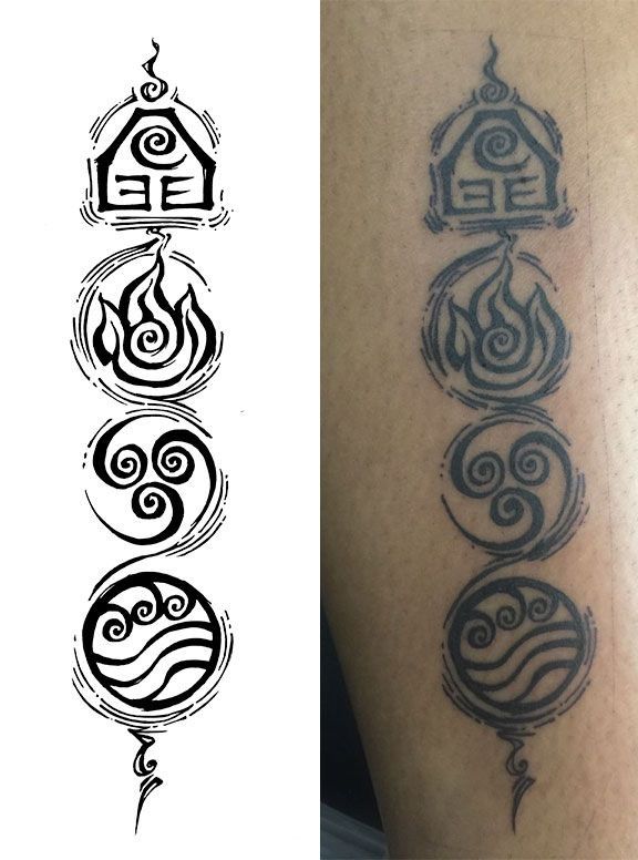 a tattoo with three different designs on it