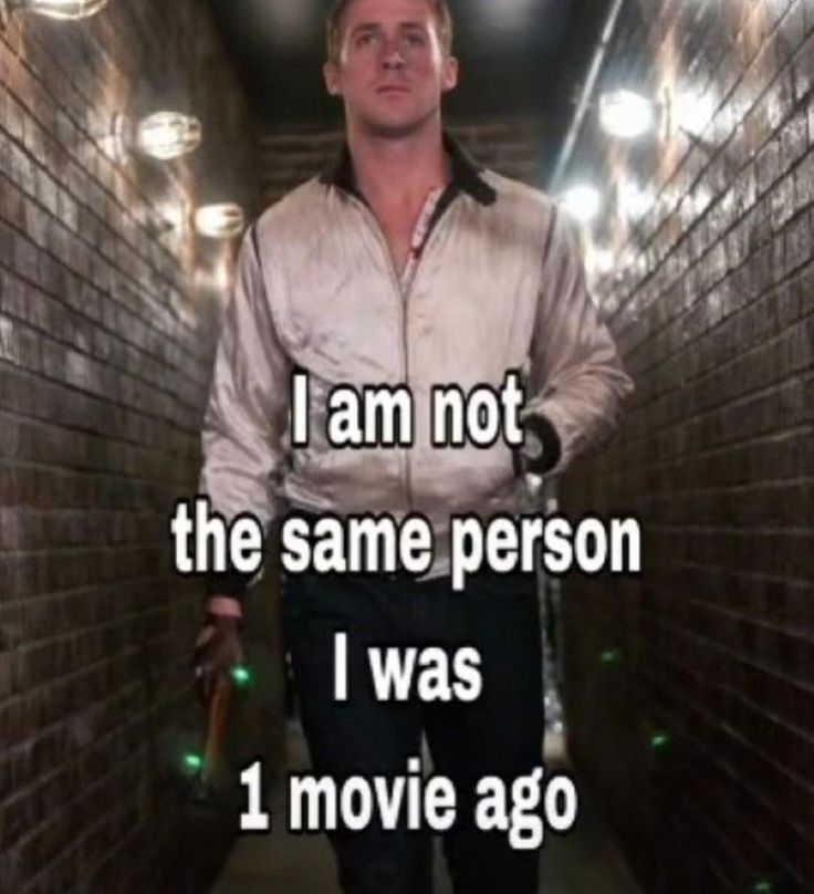 a man is standing in an alley with his hands on his hips and the words i am not the same person i was 1 movie ago