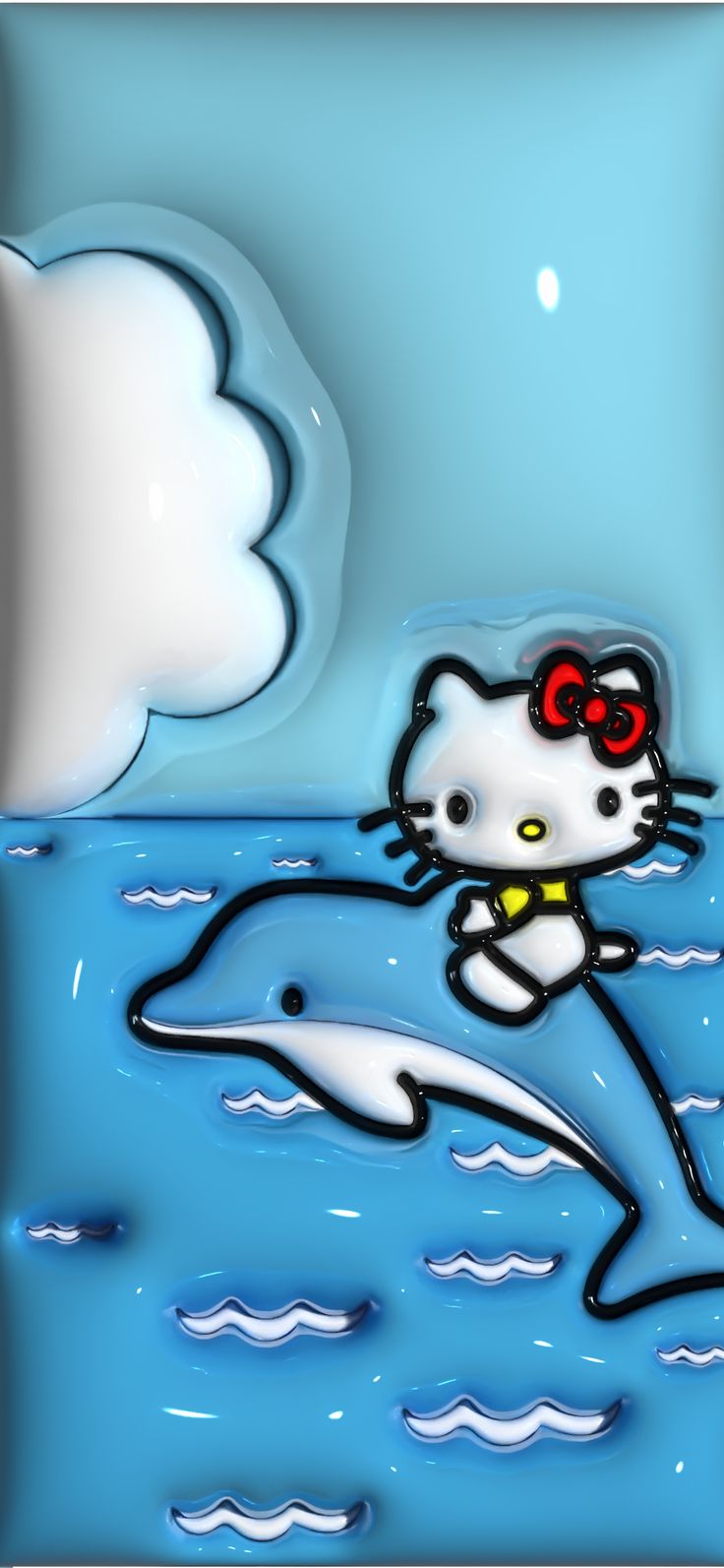 a hello kitty riding on the back of a dolphin