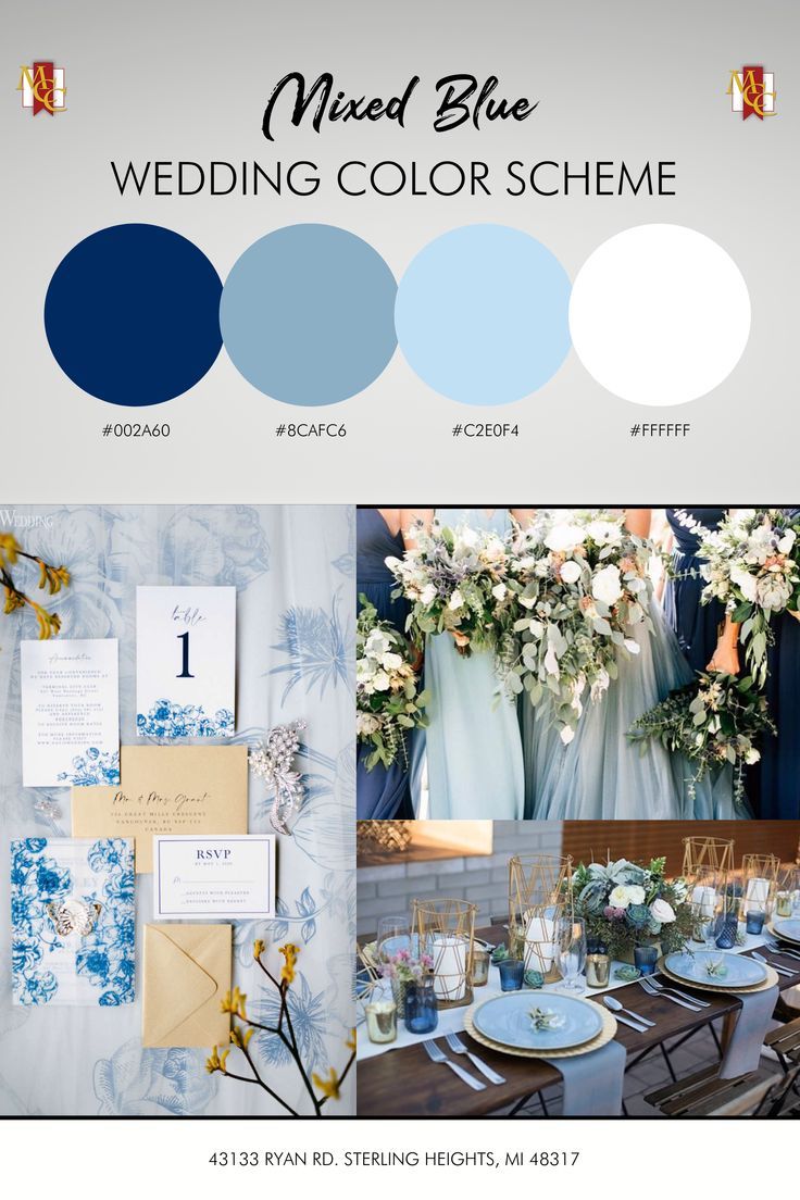 the wedding color scheme is blue and white