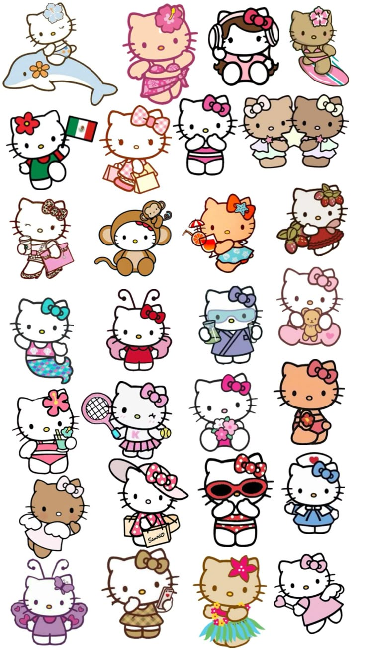 a bunch of hello kitty stickers on a white background