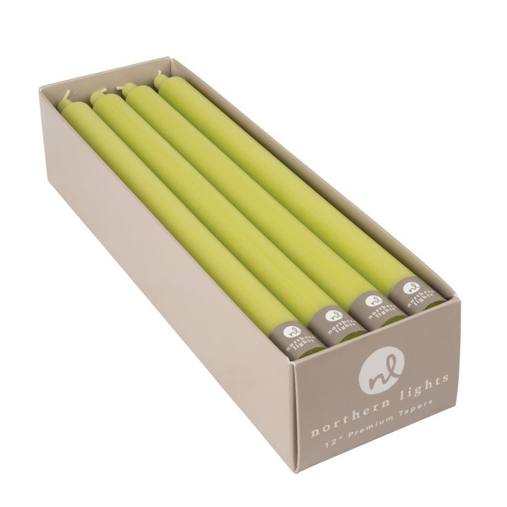 A box of Northern Lights New Leaf 12 Taper Candles with a box of candles for a table setting. Taper Holders, Single Candle, Colorful Candles, Taper Candles, Christmas Delivery, Candle Set, Fragrance Free, New Leaf, Fall Harvest