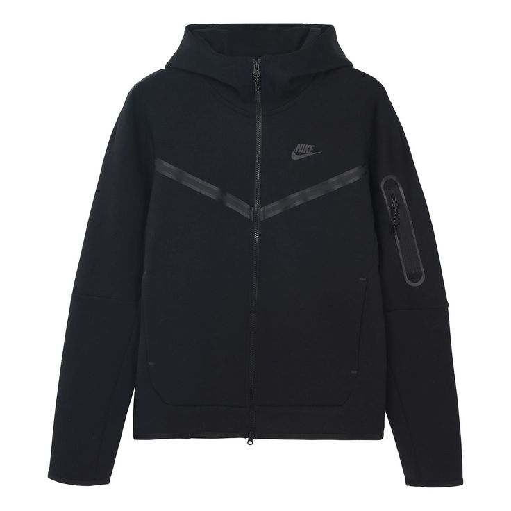 Stay warm without sacrificing style with the Nike Tech Fleece Full Zip Hoodie. This sleek, black cardigan hoodie provides extra warmth and a clean, modern look. Made from double-sided spacer fabric, it's designed to provide insulation for maximum warmth and comfort - but without the bulk. It also features a small black Nike logo on the chest along with an extra zippable pocket on the left arm for easy accessibility to all your essentials. With its smart design and professional feel, this tech fl Nike Blazer Outfit, Nike Tech Jacket, Nike Tech Hoodie, Tech Outfit, Nike Ispa, Nike Tech Fleece Hoodie, Cardigan Hoodie, Tech Fleece Hoodie, Tech Women