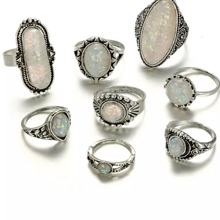 Never Worn. Some Are Adjustable. Super Cute! Antique Ring Settings, Bohemian Style Rings, Bohemian Jewels, Rings Sets, Color Rings, Ring Sets Boho, Antique Silver Rings, Silver Ring Set, Bohemian Rings