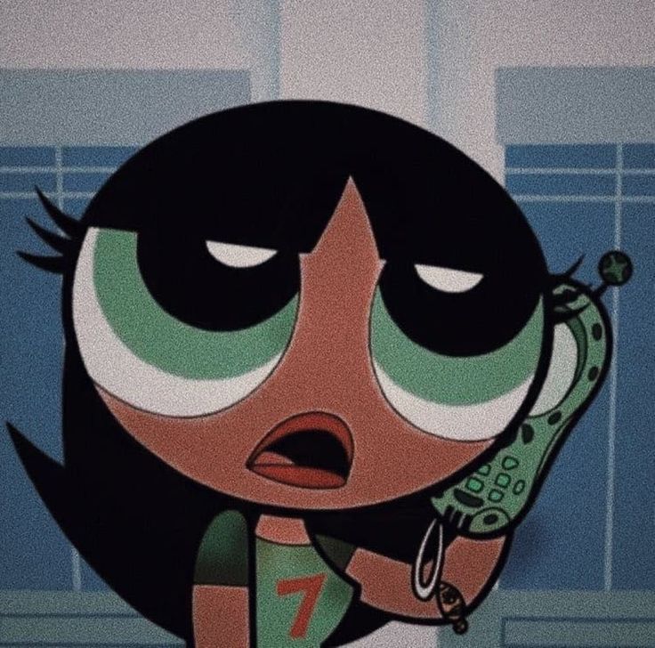 an animated character holding a phone up to her ear and looking surprised at the camera