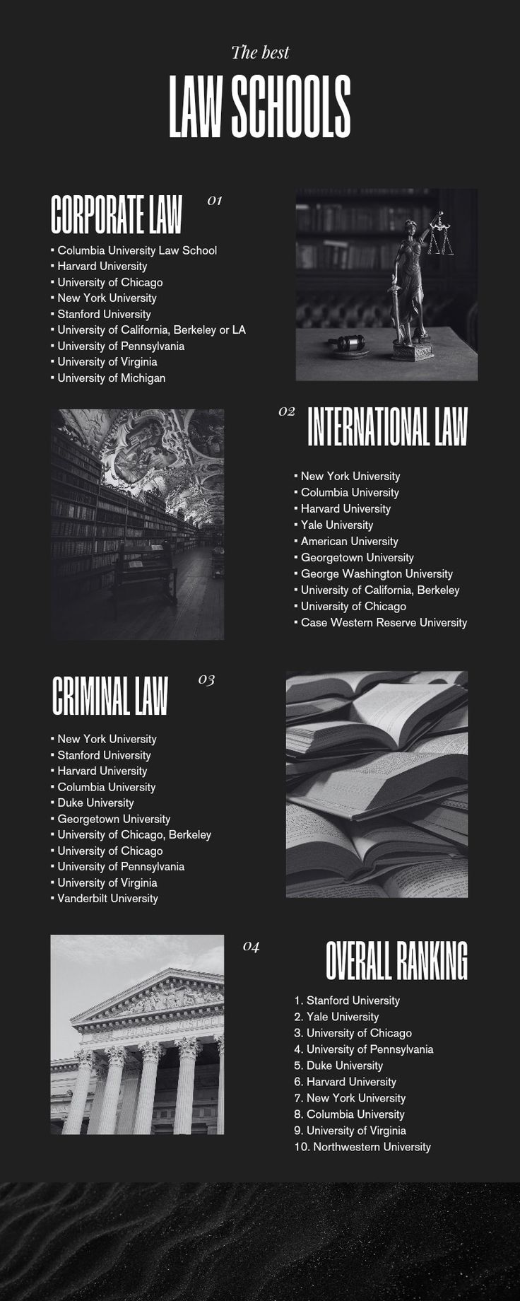 a black and white poster with the words law schools written in different languages on it