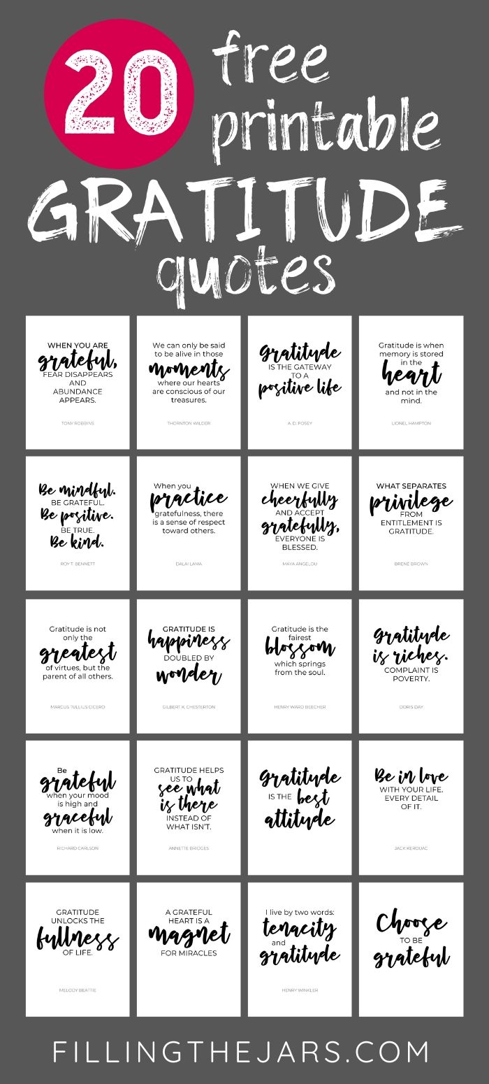 20 free printable gratitude quotes that are perfect for any type of project