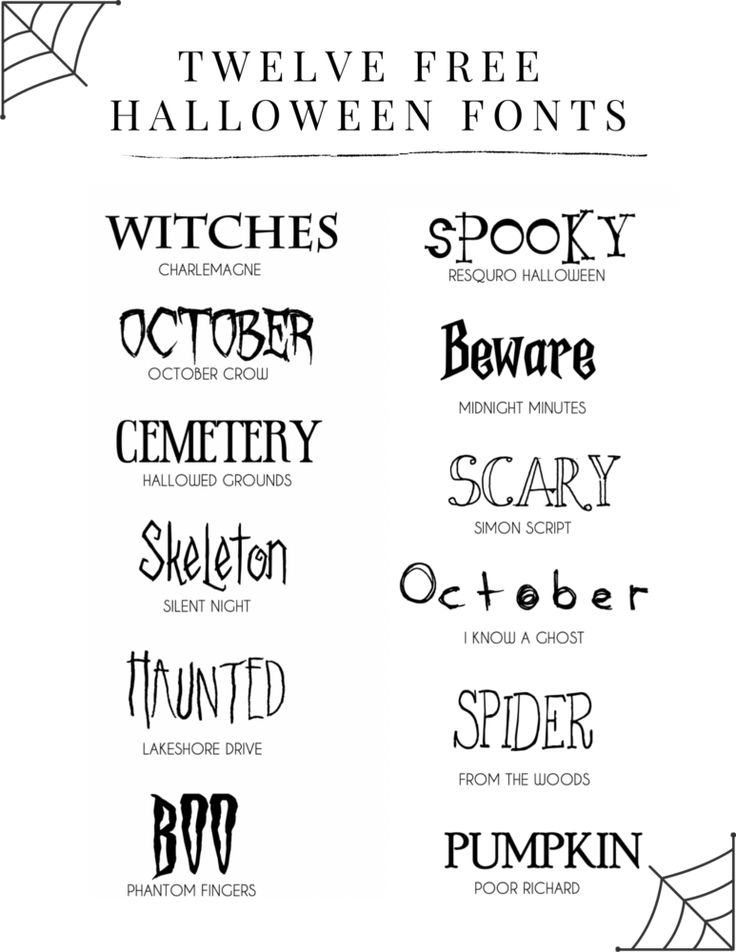 some type of font that is in different styles and colors, with the words halloween on them