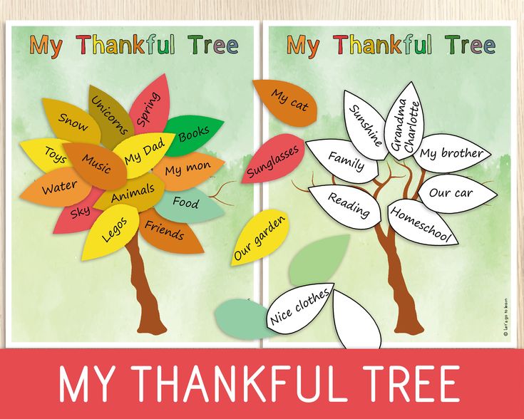 two thanksgiving tree cards with words on them