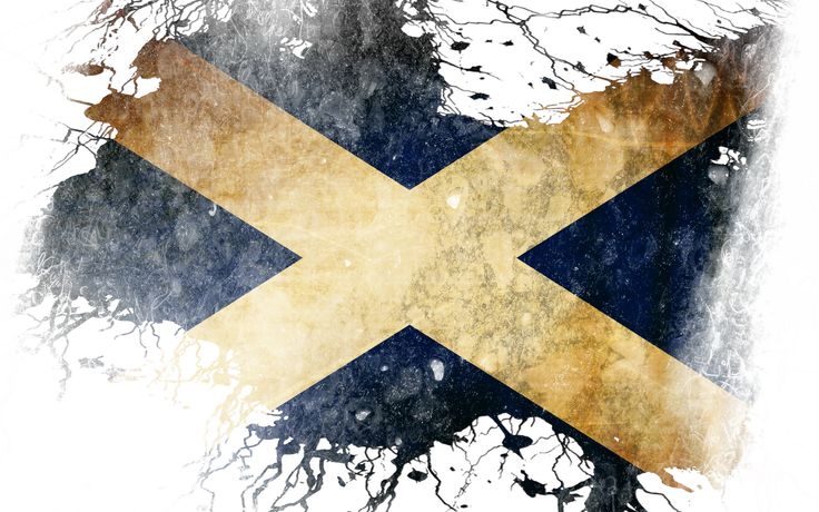 the flag of scotland with a man's face painted on it in gold and blue