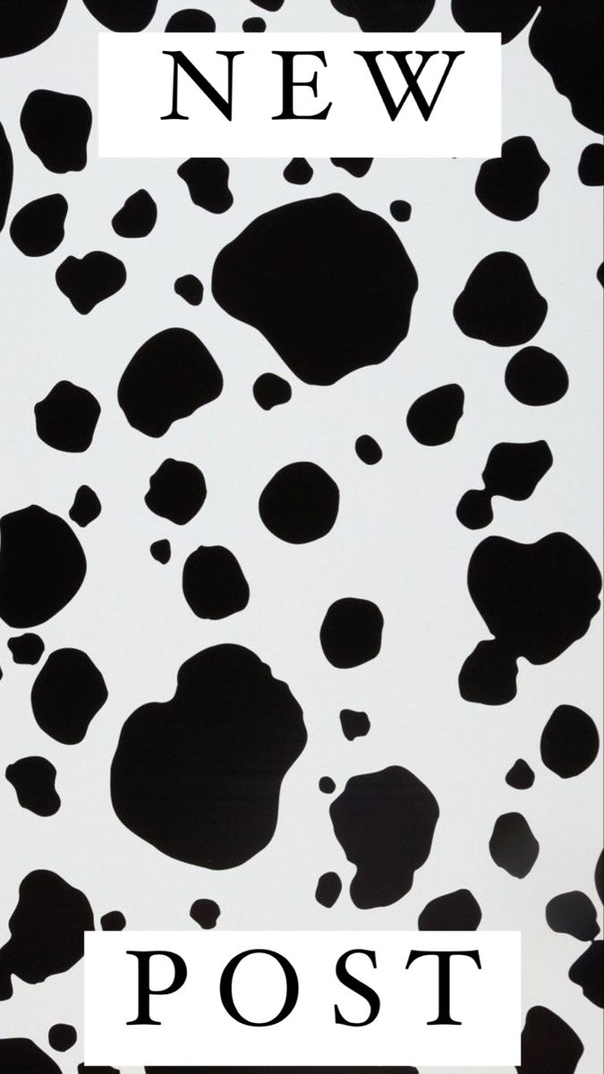 a black and white cow print with the words new post on it's side