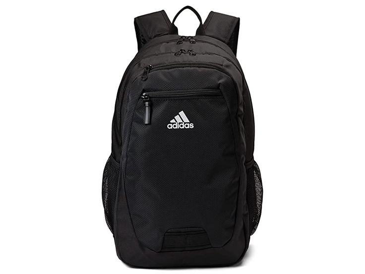 a black adidas backpack on a white background