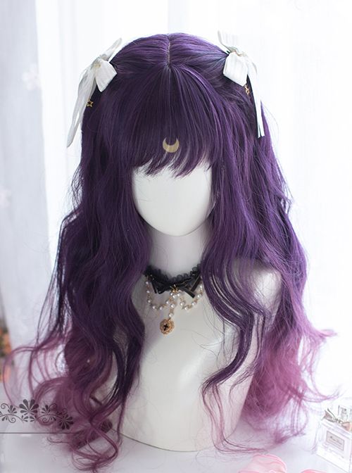 Sailor Moon Luna Dark Purple Gradient Long Curly Wig Sweet Lolita Wigs Long Purple Hair, Harajuku Hair, Dark Purple Hair, Kawaii Wigs, Sailor Moon Luna, Moon Luna, Anime Wigs, Purple Wig, Long Curly Wig