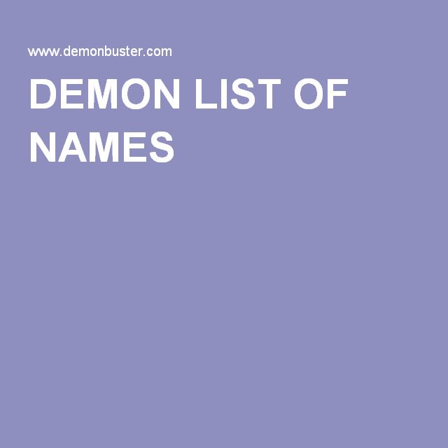 the demon list of names is shown in white on a purple background with black lettering